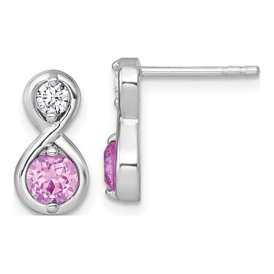 Sterling Silver Round Lab-Created Ruby & CZ Infinity Stud Earrings