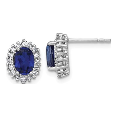 Sterling Silver Lab-Created Sapphire & CZ Oval Halo Stud Earrings