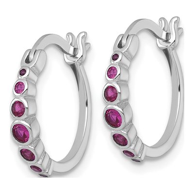 Sterling Silver 17mm Lab-Created Ruby Hoop Earrings – view 3