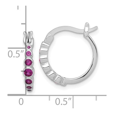 Sterling Silver 17mm Lab-Created Ruby Hoop Earrings – view 4