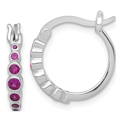 Sterling Silver 17mm Lab-Created Ruby Hoop Earrings