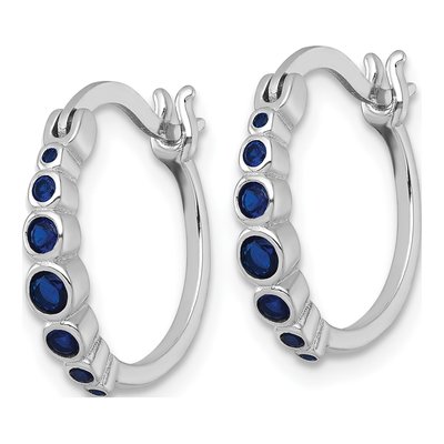 Sterling Silver 17mm Lab-Created Sapphire Graduated Hoop Earrings – view 3