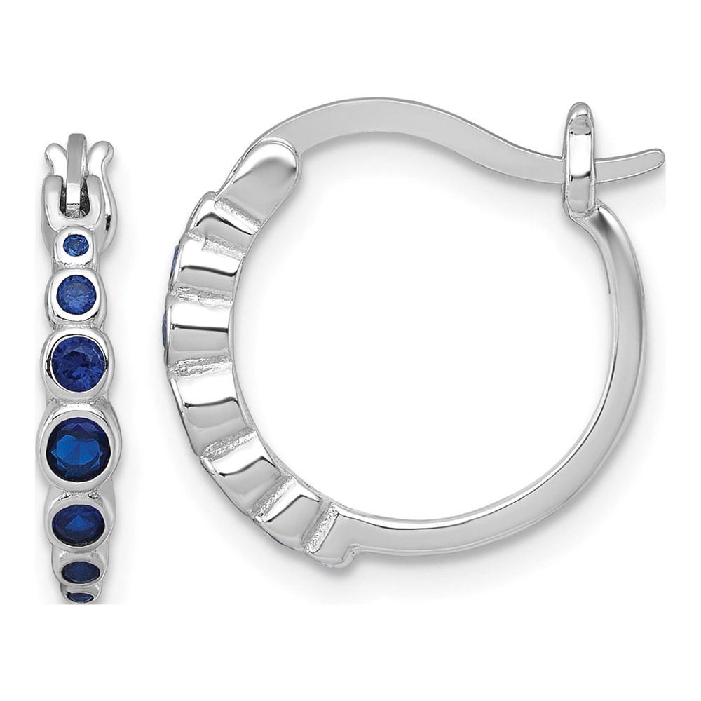 Sterling Silver Rhodium-Plated Graduated Blue Lab Created Sapphire Hoop Earrings