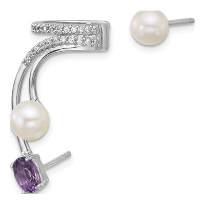 Sterling Silver Amethyst & Freshwater Cultured Pearl Cuff Ear Cuff – view 2