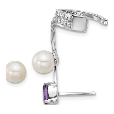 Sterling Silver Amethyst & Freshwater Cultured Pearl Cuff Ear Cuff – view 3