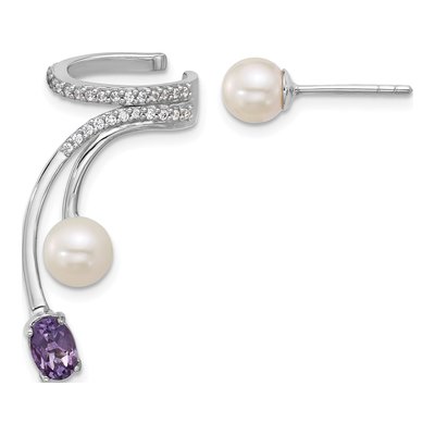 Sterling Silver Amethyst & Freshwater Cultured Pearl Cuff Ear Cuff