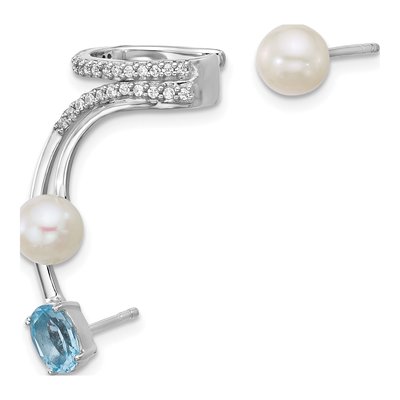 Sterling Silver Sky Blue Topaz & Freshwater Cultured Pearl Cuff Ear Cuff – view 2