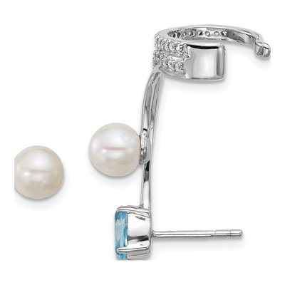 Sterling Silver Sky Blue Topaz & Freshwater Cultured Pearl Cuff Ear Cuff – view 3