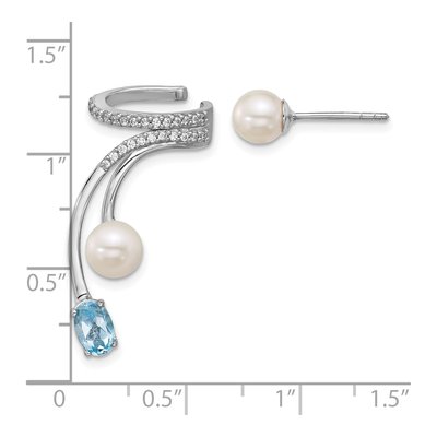 Sterling Silver Sky Blue Topaz & Freshwater Cultured Pearl Cuff Ear Cuff – view 4