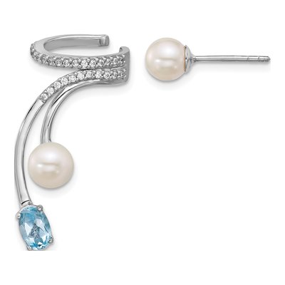 Sterling Silver Sky Blue Topaz & Freshwater Cultured Pearl Cuff Ear Cuff