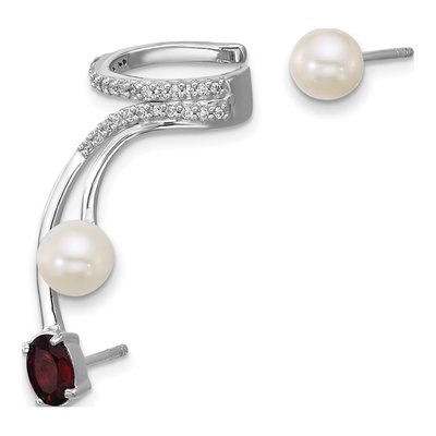 Sterling Silver Garnet & Freshwater Cultured Pearl Ear Cuff Ear Cuff – view 2