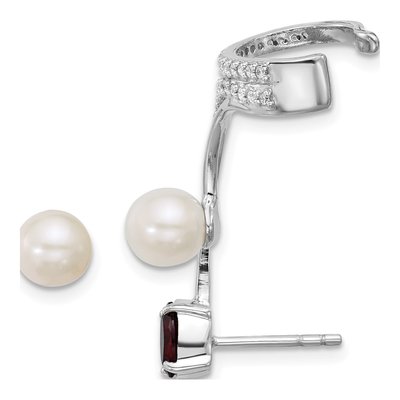 Sterling Silver Garnet & Freshwater Cultured Pearl Ear Cuff Ear Cuff – view 3