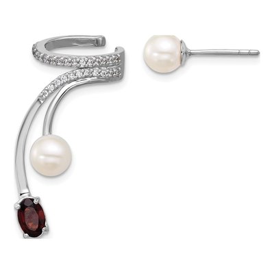 Sterling Silver Garnet & Freshwater Cultured Pearl Ear Cuff Ear Cuff