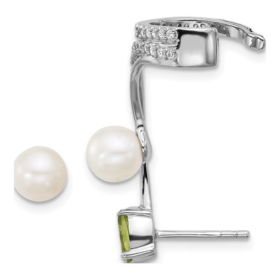 Sterling Silver Peridot & Freshwater Cultured Pearl Cuff Ear Cuff – view 3