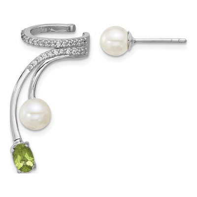 Sterling Silver Peridot & Freshwater Cultured Pearl Cuff Ear Cuff