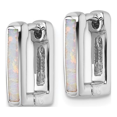 Sterling Silver 12mm Lab-Created Opal Huggie Hoop Earrings – view 3
