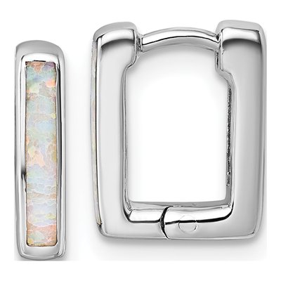 Sterling Silver 12mm Lab-Created Opal Huggie Hoop Earrings