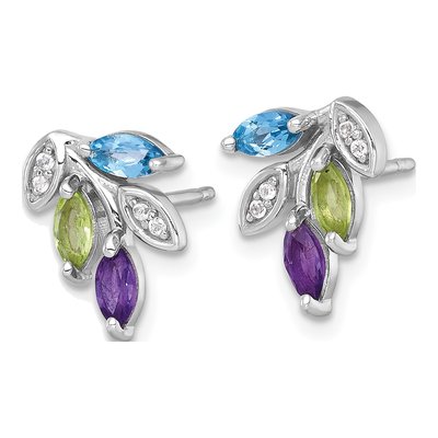 Sterling Silver Marquise Amethyst & Peridot Leaf Stud Earrings – view 3
