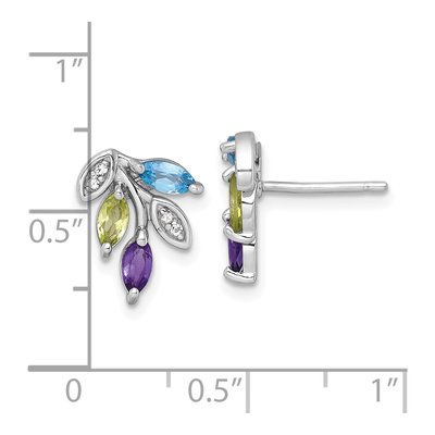 Sterling Silver Marquise Amethyst & Peridot Leaf Stud Earrings – view 4
