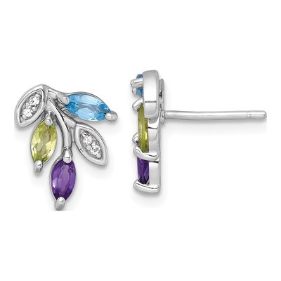 Sterling Silver Marquise Amethyst & Peridot Leaf Stud Earrings