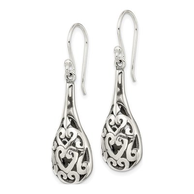 Sterling Silver Filigree Heart Teardrop Dangle Earrings – view 3