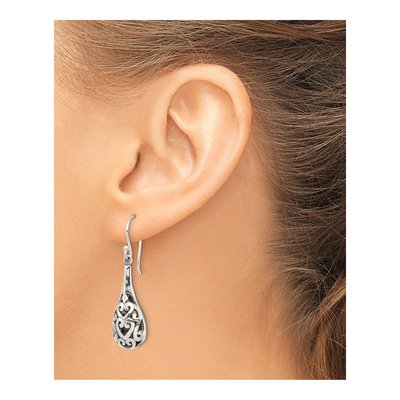 Sterling Silver Filigree Heart Teardrop Dangle Earrings – view 4