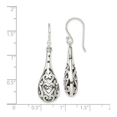 Sterling Silver Filigree Heart Teardrop Dangle Earrings – view 5