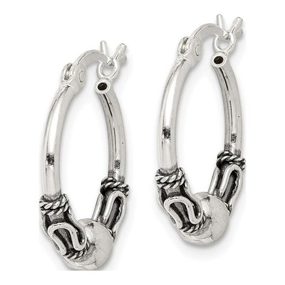 Sterling Silver 16mm Antiqued Beaded Hoop Earrings – view 3