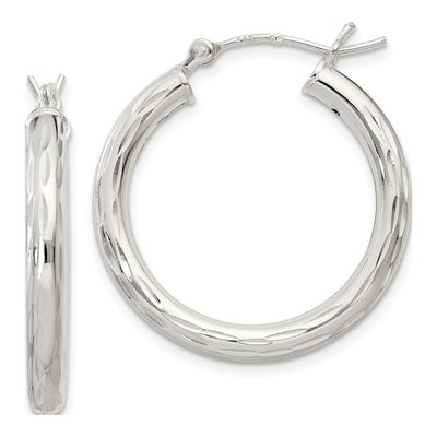 Sterling Silver 25mm Diamond-Cut Hoop Earrings