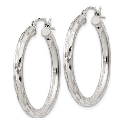Sterling Silver 30mm Diamond-Cut Hoop Earrings – view 3