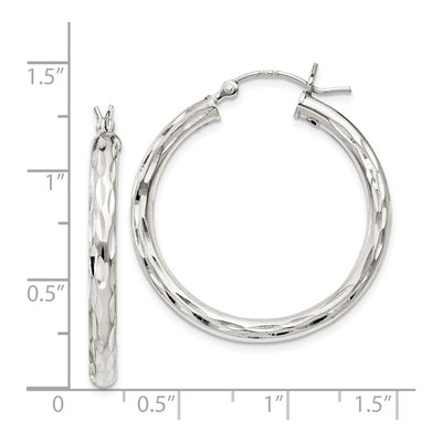 Sterling Silver 30mm Diamond-Cut Hoop Earrings – view 5