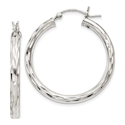 Sterling Silver 30mm Diamond-Cut Hoop Earrings