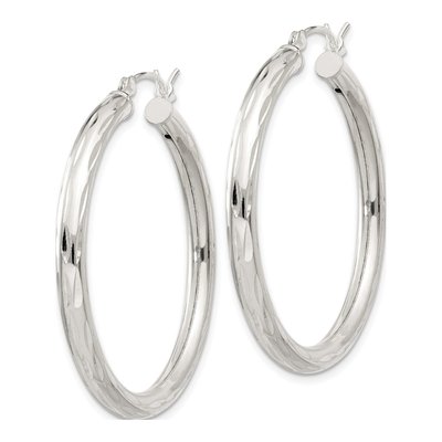 Sterling Silver 35mm Diamond-Cut Hoop Earrings – view 3