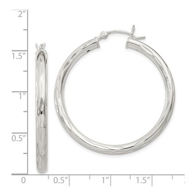 Sterling Silver 35mm Diamond-Cut Hoop Earrings – view 5