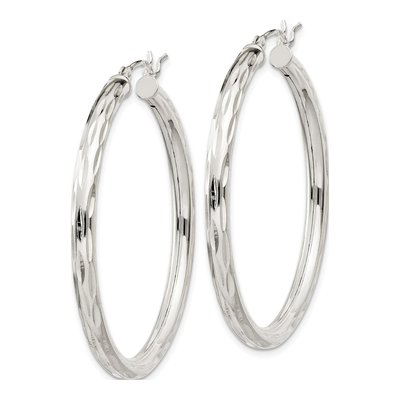 Sterling Silver 40mm Diamond-Cut Hoop Earrings – view 3