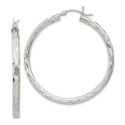 Sterling Silver 40mm Diamond-Cut Hoop Earrings