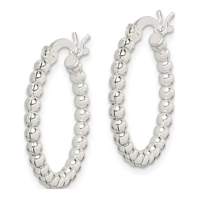 Sterling Silver 26mm Beaded Hoop Earrings – view 3