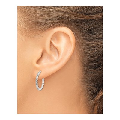 Sterling Silver 26mm Beaded Hoop Earrings – view 4