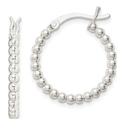 Sterling Silver 26mm Beaded Hoop Earrings