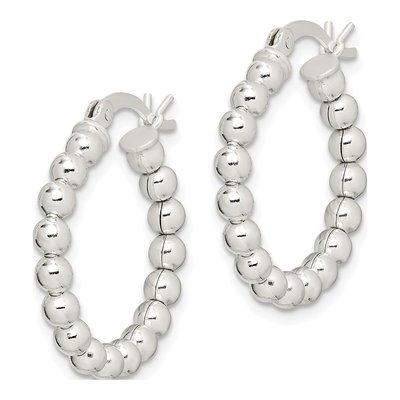 Sterling Silver 24mm Beaded Hoop Earrings – view 3
