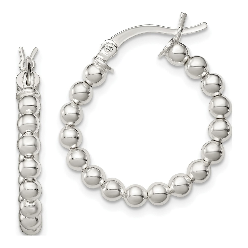 Sterling Silver 24mm Beaded Hoop Earrings