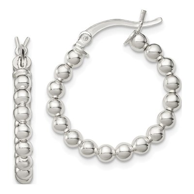 Sterling Silver 24mm Beaded Hoop Earrings