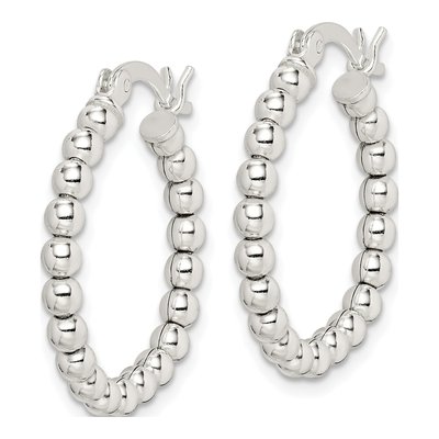 Sterling Silver 24mm Beaded Hoop Earrings – view 3
