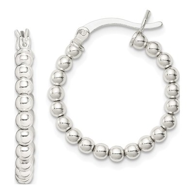 Sterling Silver 24mm Beaded Hoop Earrings