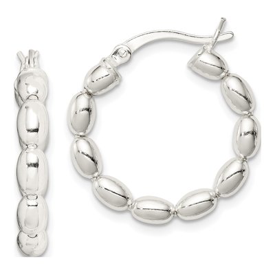 Sterling Silver 24mm Beaded Hoop Earrings