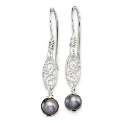 Sterling Silver Grey Freshwater Cultured Pearl Filigree Dangle Earrings – view 3