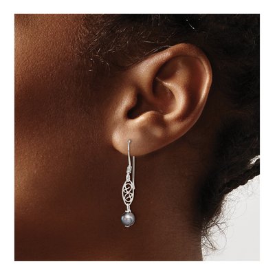 Sterling Silver Grey Freshwater Cultured Pearl Filigree Dangle Earrings – view 4