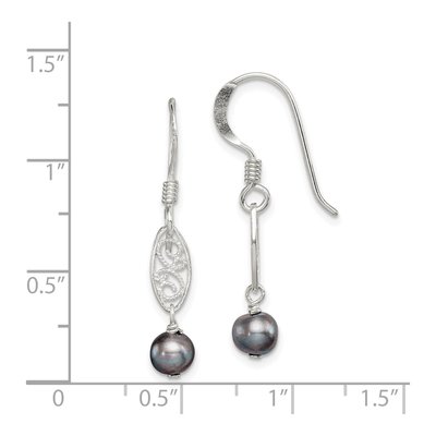 Sterling Silver Grey Freshwater Cultured Pearl Filigree Dangle Earrings – view 5
