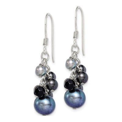 Sterling Silver Black Freshwater Cultured Pearl & Onyx Dangle Earrings – view 3