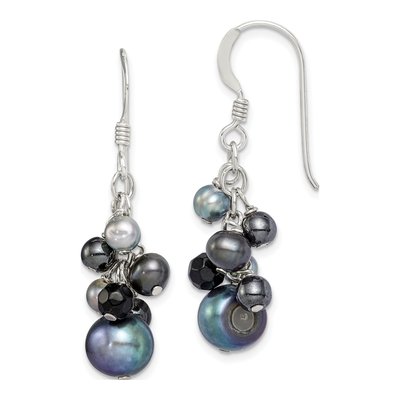 Sterling Silver Black Freshwater Cultured Pearl & Onyx Dangle Earrings